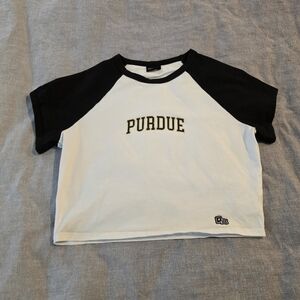Purdue Women's Black and White Raglan Crop Top
